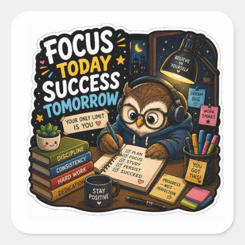Focus Today, Success Tomorrow – Study Owl Sticker
