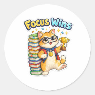 Focus Wins Cute Study Cat Sticker