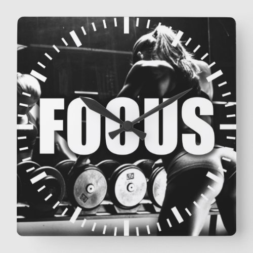 FOCUS _ Womens Workout Motivational Square Wall Clock