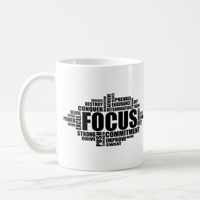 FOCUS – Word Cloud Motivational Design Coffee Mug (Left)