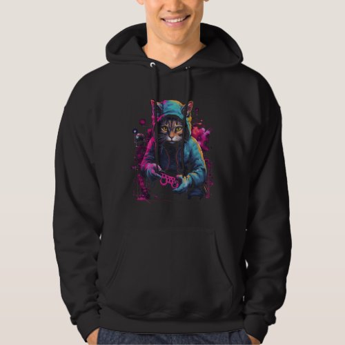 Focused cat gamer design hoodie