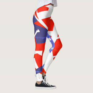 Focused Red Blue White Abstract Art Leggings