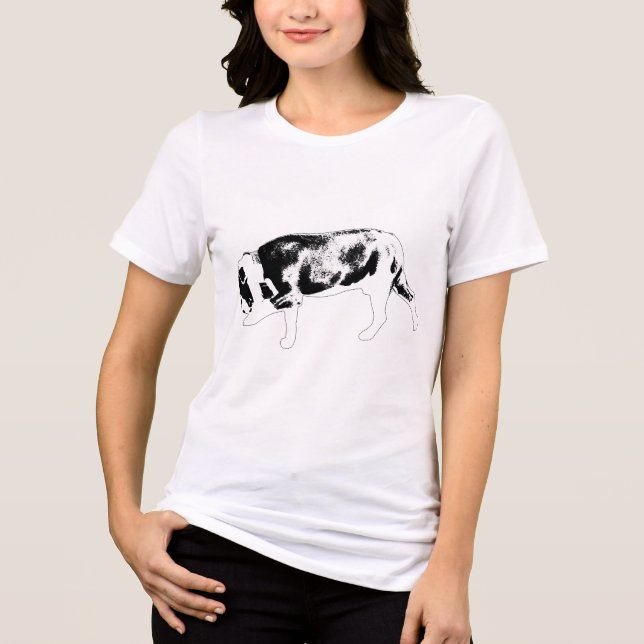 Focused Walking Bulldog Black and White Art Tri-Blend Shirt (Front)