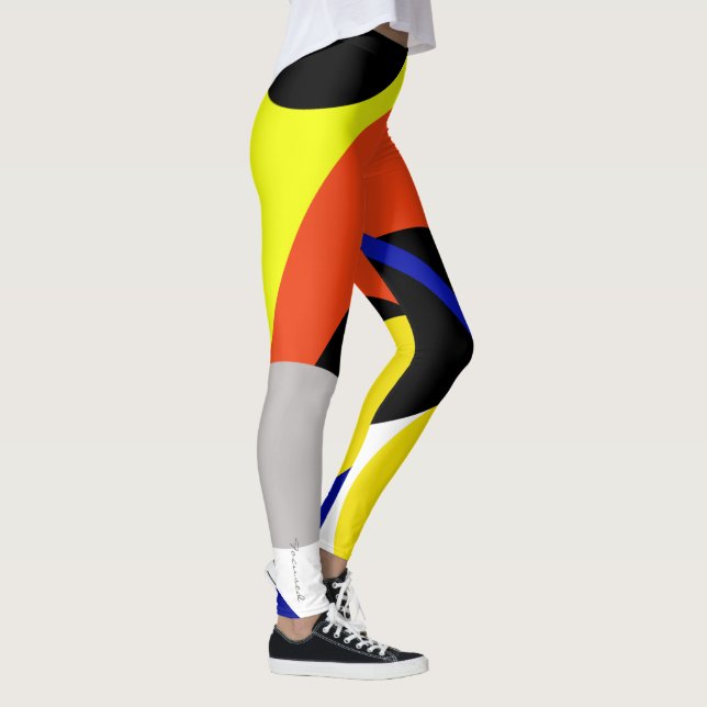 Focused Yellow Blue Red Abstract Art Leggings (Right)