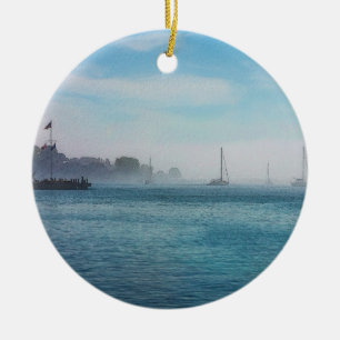 Fog At Mackinac Harbor Ceramic Ornament