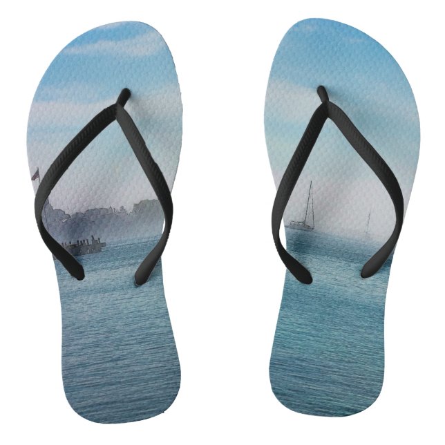 Fog At Mackinac Harbor Flip Flops (Footbed)