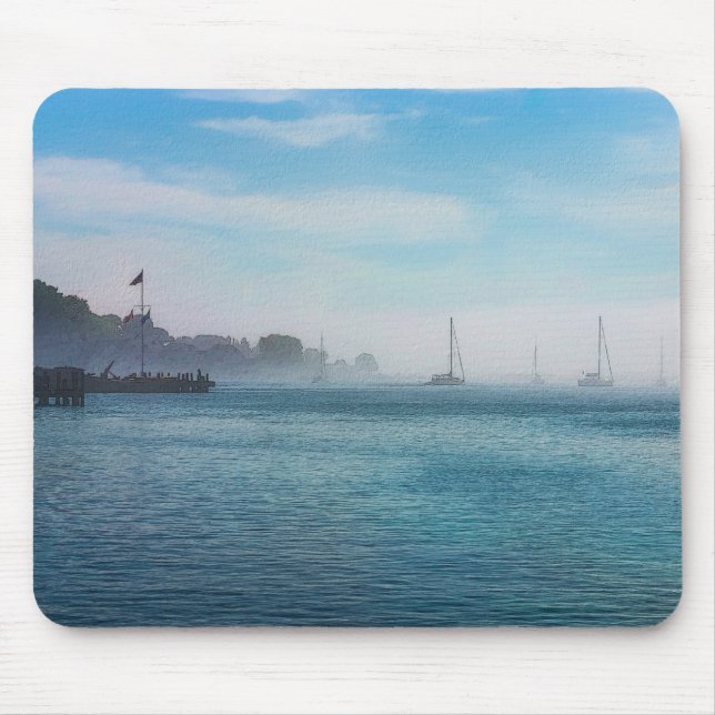 Fog At Mackinac Harbor Mouse Pad (Front)