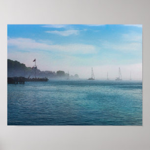 Fog At Mackinac Harbor Poster