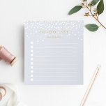 Fog | Confetti Dots Personalized To-Do List Notepad<br><div class="desc">Chic personalized notepad features "to do list" at the top with your name beneath, in dark antique gold lettering on a pastel dove gray background dotted with white confetti dots raining from the top. Keep track of all your important items with this lined to-do list note pad featuring 10 checkboxes....</div>
