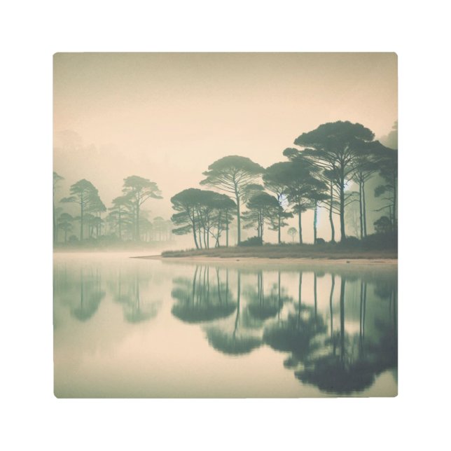 Fog-Drenched Forest Lake – Metal Wall Print (Front)