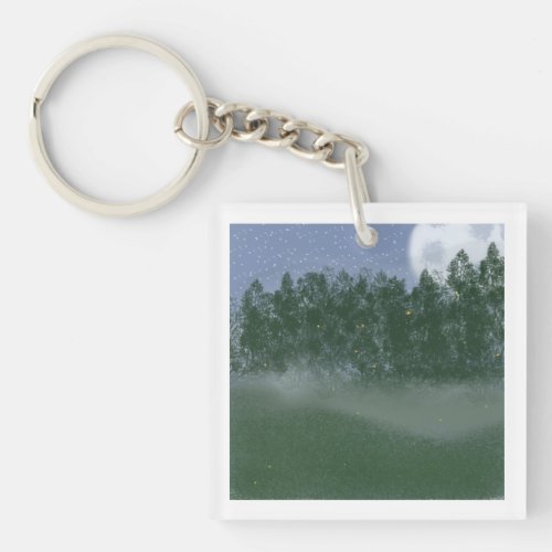 Fog Forest and Fireflies Acrylic Keychain