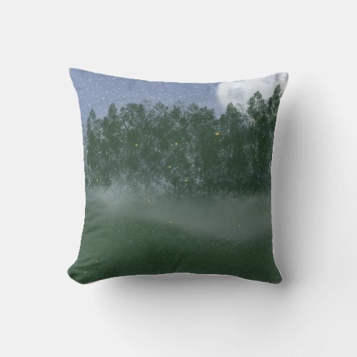 Fog Forest and Fireflies Throw Pillow