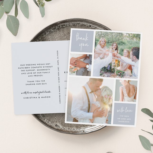 Fog Gray Collage | Wedding Photo Thank You Postcard (Creator Uploaded)