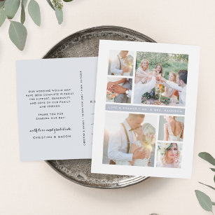 Fog Gray Stripe   Wedding Photo Collage Thank You Postcard