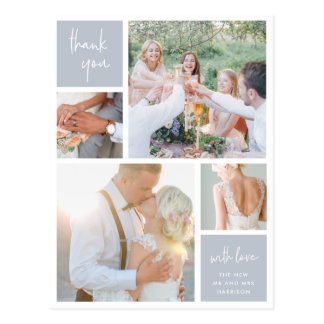 Fog Grey Collage | Wedding Photo Thank You Postcard