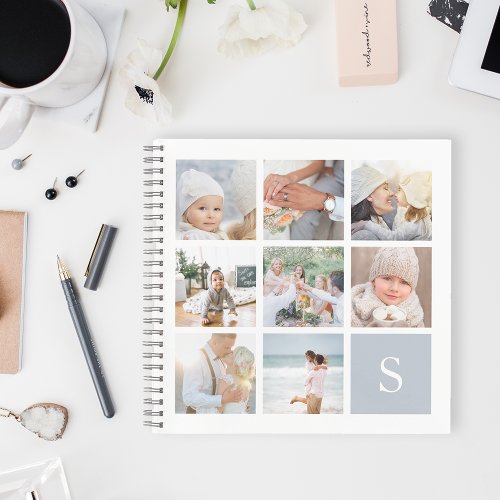 Fog Grey Monogram Photo Collage Notebook