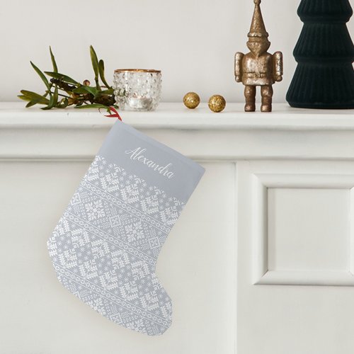 Fog Grey Nordic Sweater Pattern Personalized Small Christmas Stocking