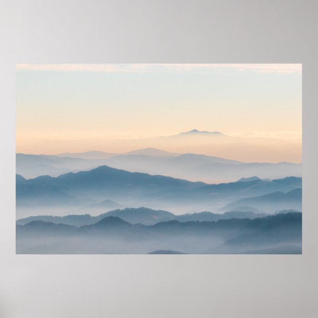 Fog layers, hills and mountains poster (Front)
