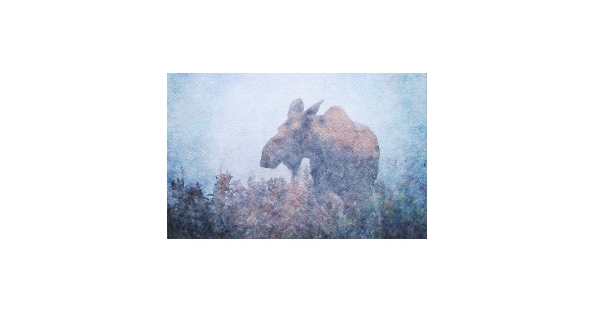 Fog Moose Silhouette Watercolor Wildlife Painting Canvas Print