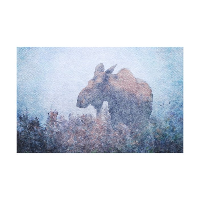 Fog Moose Silhouette Watercolor Wildlife Painting Canvas Print