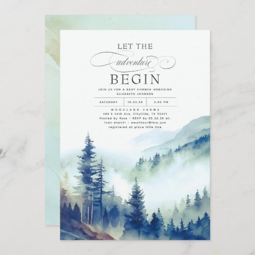 Fog Mountains Let The Adventure Begin Baby Shower Invitation