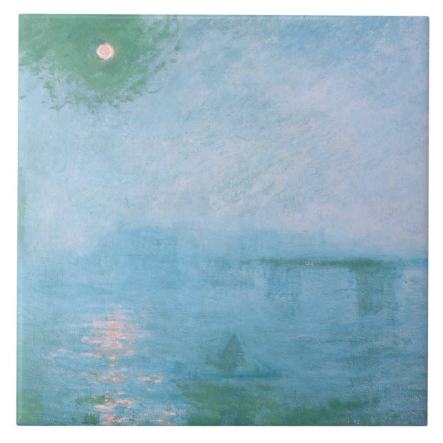 Fog on the Thames (by Claude Monet) Ceramic Tile (Front)