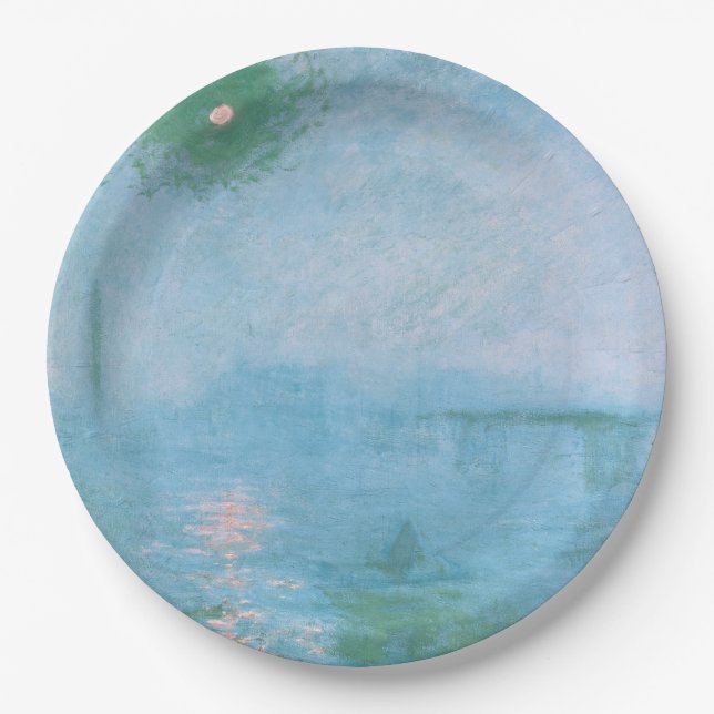 Fog on the Thames (by Claude Monet) Paper Plates (Front)