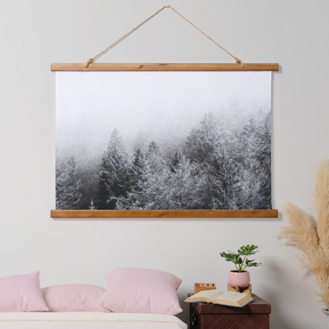 Fog over frozen forest hanging tapestry (Bedroom)