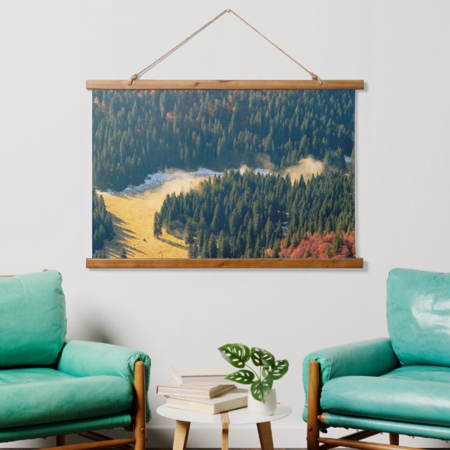 Fog rolling on a lonely autumn field hanging tapestry (Living Room)