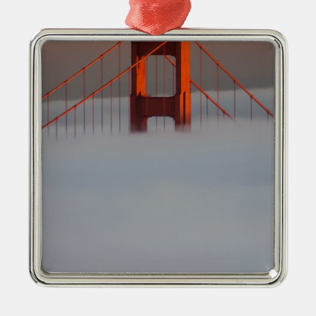 Fog rolls through the San Francisco bay covering 2 Metal Ornament (Front)