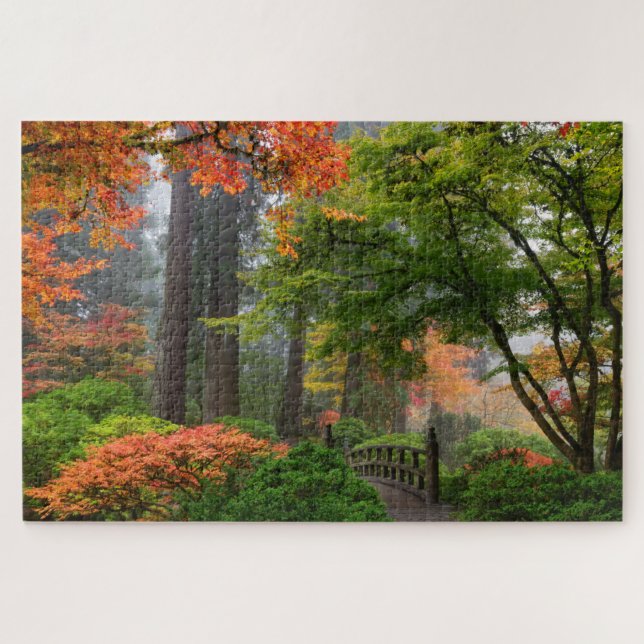 Foggy Autumn Day at Portland Japanese Garden Jigsaw Puzzle (Horizontal)