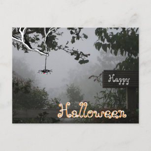 Foggy Autumn Garden with Spider HALLOWEEN Postcard