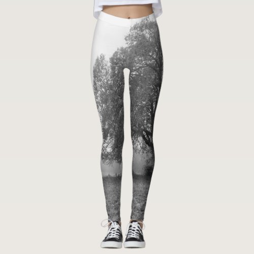 Foggy Autumn Morning Grayscale Leggings