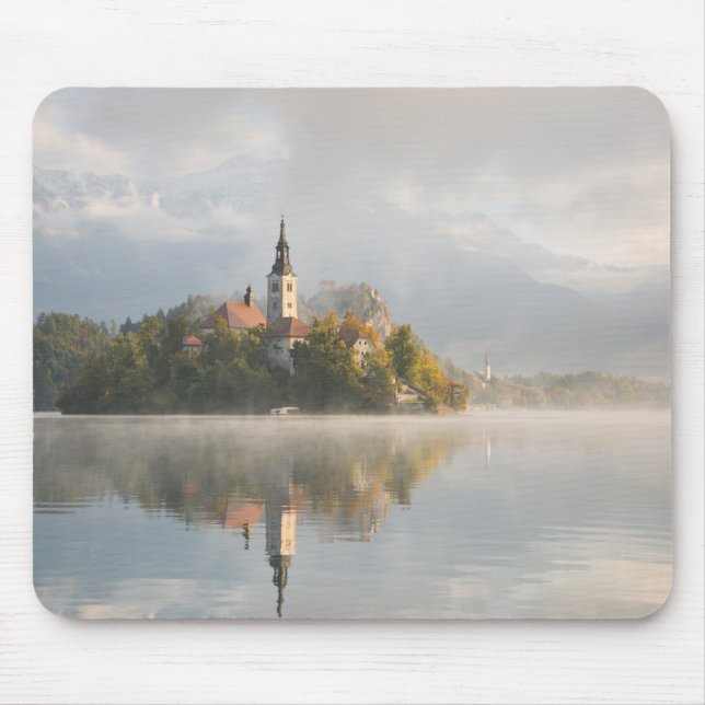 Foggy Bled Lake sunrise mousepad (Front)