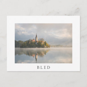 Foggy Bled Lake sunrise white postcard