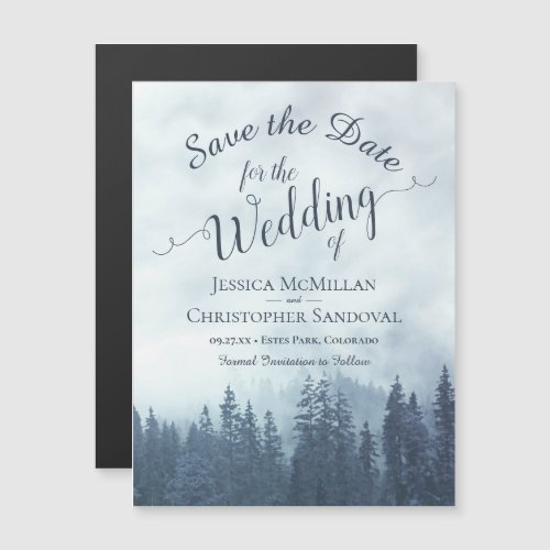 Foggy Blue Mountain Pines Wedding Save the Date Magnetic Invitation