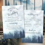 Foggy Blue Pines Budget Wedding Program<br><div class="desc">These wedding programs are elegant and tasteful,  while still being budget friendly. The design features a mountain scene with blue pine trees shrouded in mist or fog. The typography features lacy script calligraphy,  and there is room for details on the ceremony,  the bridal party,  and a short thank you.</div>