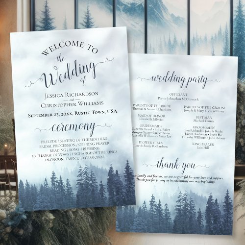 Foggy Blue Pines Budget Wedding Program