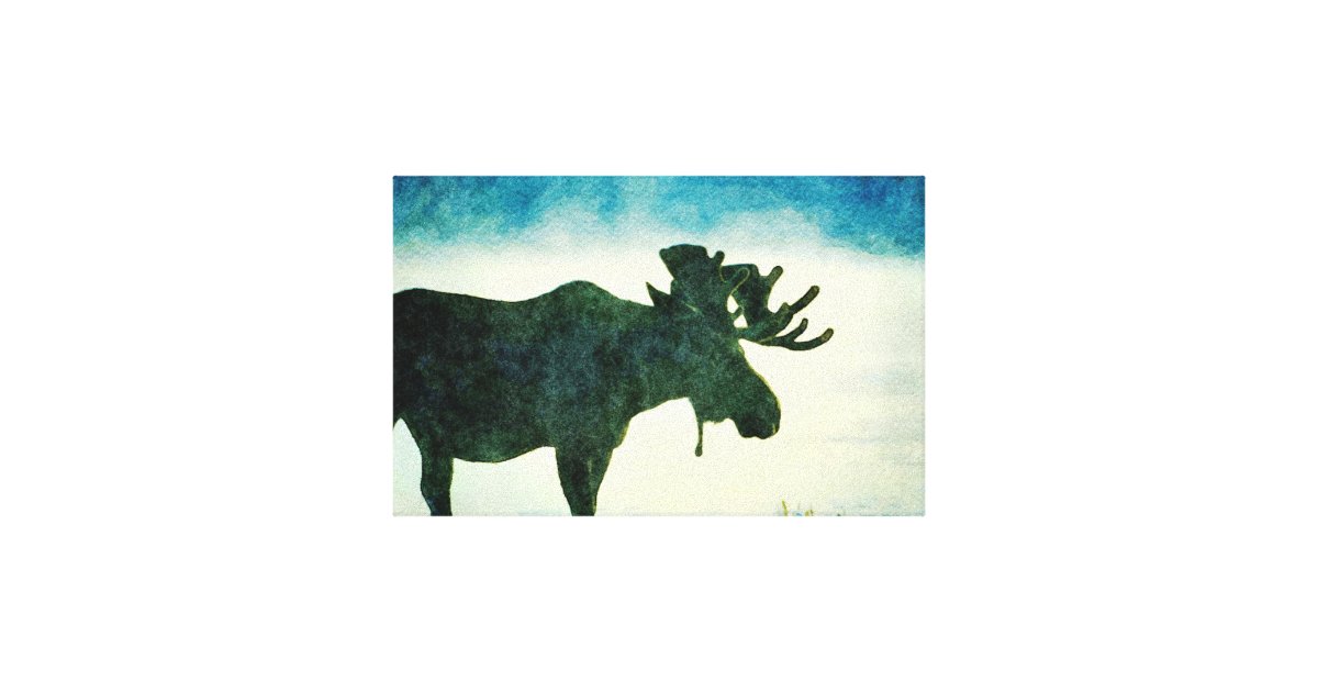 Foggy Bull Moose Silhouette Watercolor Painting Canvas Print