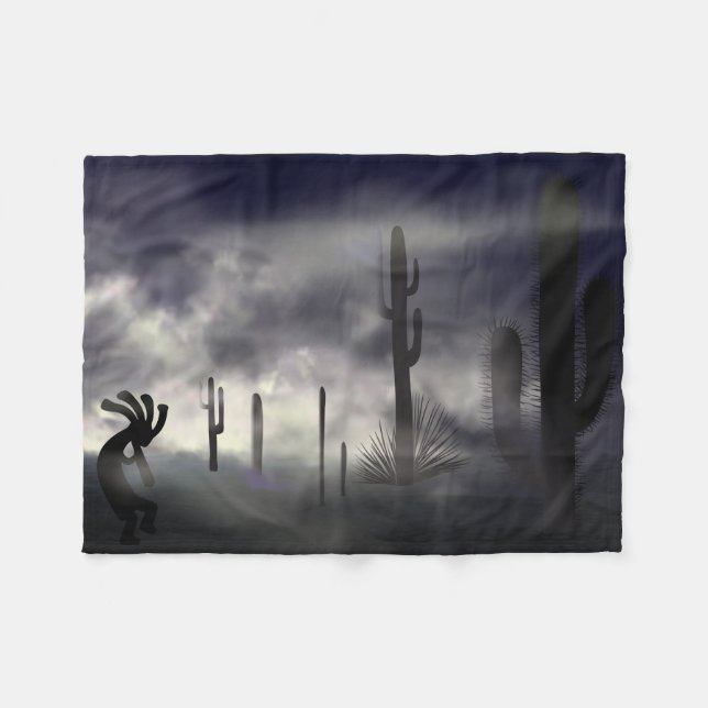 Foggy Desert Southwestern Kokopelli  Fleece Blanket (Front (Horizontal))
