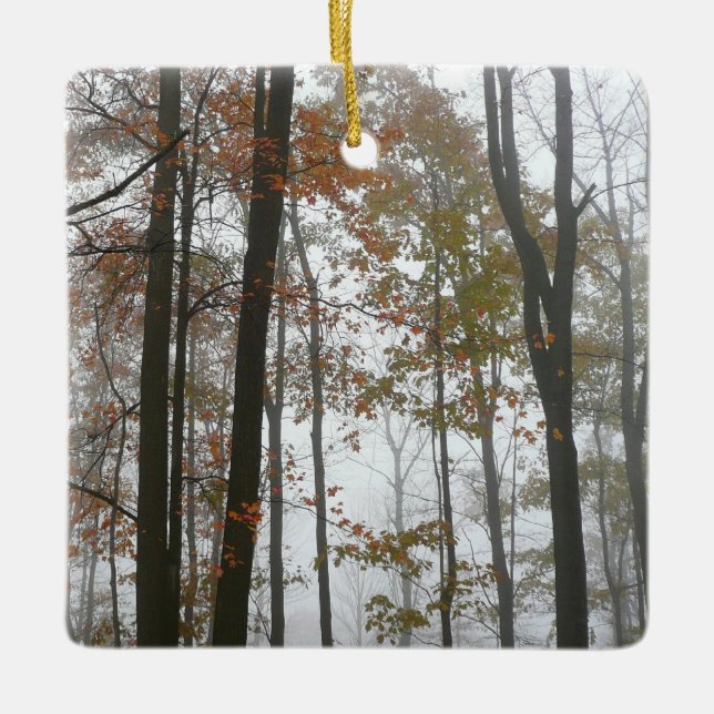 Foggy Fall in Pennsylvania Autumn Nature Ceramic Ornament (Front)