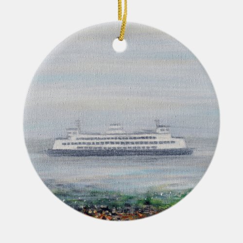 Foggy Ferry Painting Ceramic Ornament