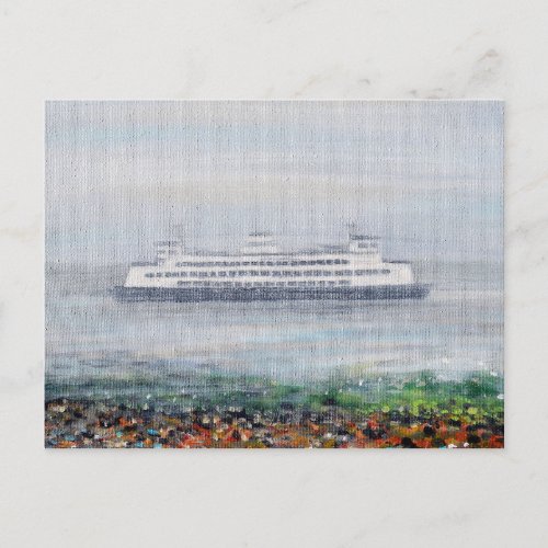 Foggy Ferry Painting Postcard