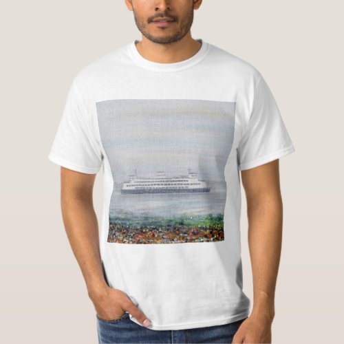 Foggy Ferry Painting T_Shirt