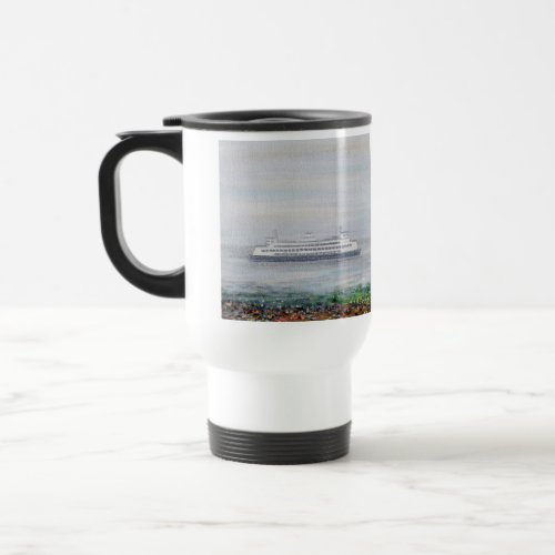 Foggy Ferry Painting travel mug