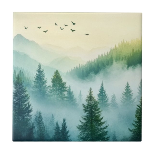 Foggy Forest Ceramic Tile (Front)