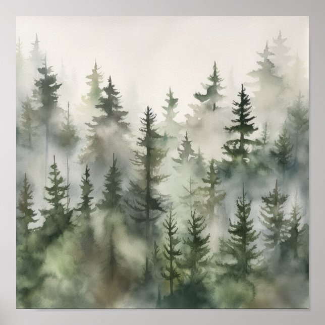 Foggy Forest Landscape Art Print Poster (Front)