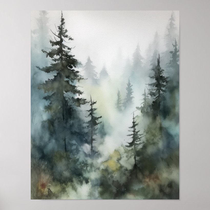 Foggy Forest Landscape Art Print Poster (Front)