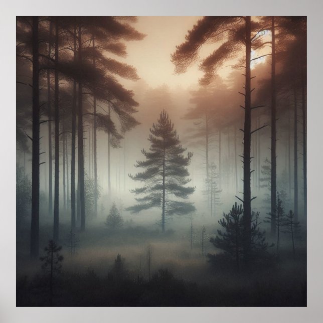 Foggy Forest Poster Art Print, Peaceful Nature (Front)