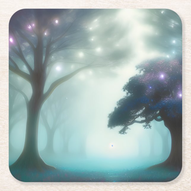 Foggy Forest Square Paper Coaster (Front)